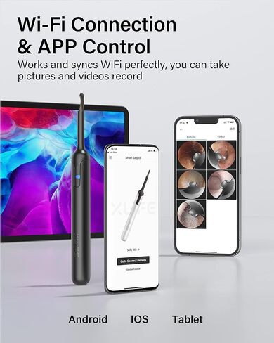 أداة إزالة شمع الأذن، منظف الأذن من بيبيرد مع كاميرا أذن 1080 بكسل، طقم تنظيف الأذن مع 8 قطع من مجارف الأذن المصنوعة من السيليكون الناعم، مزيل شمع الأذن مع ضوء، صندوق تخزين، منظف الأذن لأجهزة iPhone وiPad وAndroid in Kuwait