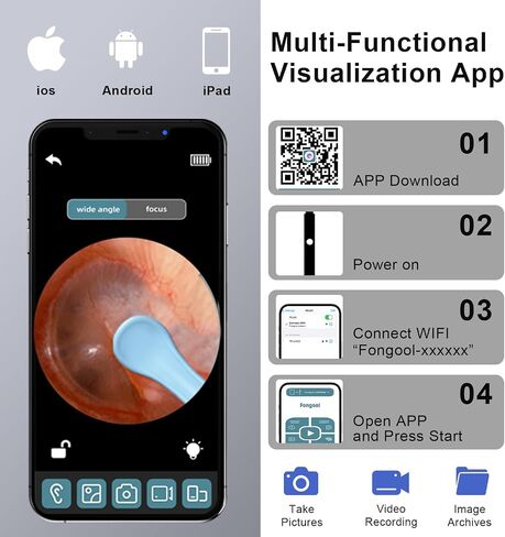 Ear Wax Removal, Uthvouxy Ear Cleaner with 1296P HD Camera and 6 LED Lights, Ear Wax Removal Tool with 10 Ear Pick and 1 Folding Ear Spoon, Ear Wax Removal Kit for iOS and Android(Black) in Saudi Arabia