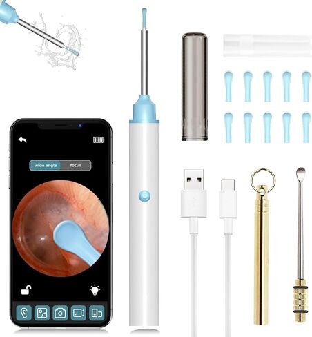 Ear Wax Removal, Uthvouxy Ear Cleaner with 1296P HD Camera and 6 LED Lights, Ear Wax Removal Tool with 10 Ear Pick and 1 Folding Ear Spoon, Ear Wax Removal Kit for iOS and Android(Black) in Saudi Arabia
