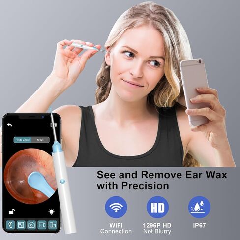 Ear Wax Removal, Uthvouxy Ear Cleaner with 1296P HD Camera and 6 LED Lights, Ear Wax Removal Tool with 10 Ear Pick and 1 Folding Ear Spoon, Ear Wax Removal Kit for iOS and Android(Black) in Saudi Arabia