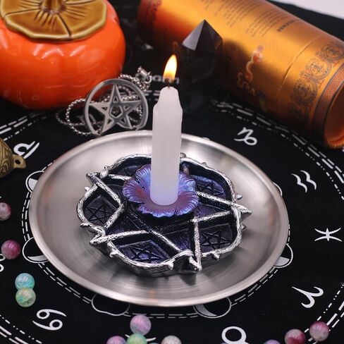 Stainless Steel Offering Bowl, 5.5 Inch Ritual Plate, Silver, for Altar and Incense (Wicca Pentacle) in Kuwait