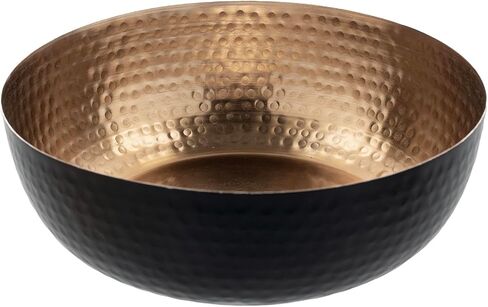 MyGift 8 Inch Art Deco Hammered Black Metal Decorative Bowl with Copper Tone Interior, Home Decor Coffee Table Candy Dish, Key Wallet Catchall - Handcrafted in India in Saudi Arabia
