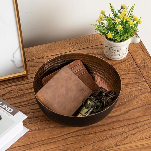 MyGift 8 Inch Art Deco Hammered Black Metal Decorative Bowl with Copper Tone Interior, Home Decor Coffee Table Candy Dish, Key Wallet Catchall - Handcrafted in India in Saudi Arabia