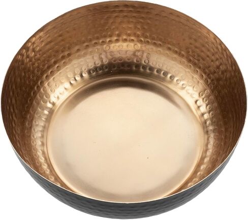 MyGift 8 Inch Art Deco Hammered Black Metal Decorative Bowl with Copper Tone Interior, Home Decor Coffee Table Candy Dish, Key Wallet Catchall - Handcrafted in India in Saudi Arabia