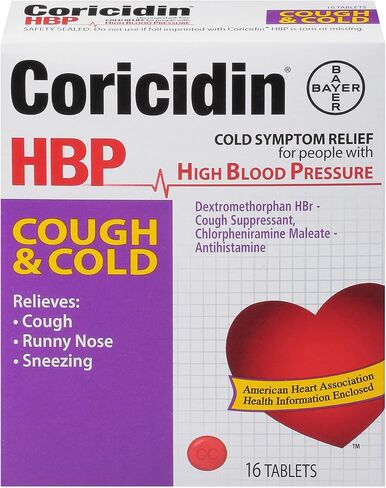 Coricidin HBP Antihistamine Cough & Cold Suppressant for People with High Blood Pressure, 16 ct in Saudi Arabia