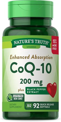 CoQ10 200 mg Softgels | 92 Count | Enhanced Absorption Supplement | with Black Pepper Extract | Non-GMO, Gluten Free Supplement | by Nature's Truth in Saudi Arabia