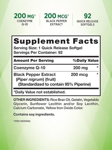 CoQ10 200 mg Softgels | 92 Count | Enhanced Absorption Supplement | with Black Pepper Extract | Non-GMO, Gluten Free Supplement | by Nature's Truth in Saudi Arabia