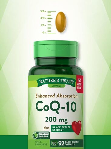 CoQ10 200 mg Softgels | 92 Count | Enhanced Absorption Supplement | with Black Pepper Extract | Non-GMO, Gluten Free Supplement | by Nature's Truth in Saudi Arabia