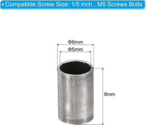 PATIKIL M5 Steel Spacers, 20 Pcs Metal Spacers Steel 5mm ID x 6mm OD x 8mm L Carbon Steel Spacer Screw Standoff Round for 1/5in or M5 Screw Bolts in Saudi Arabia