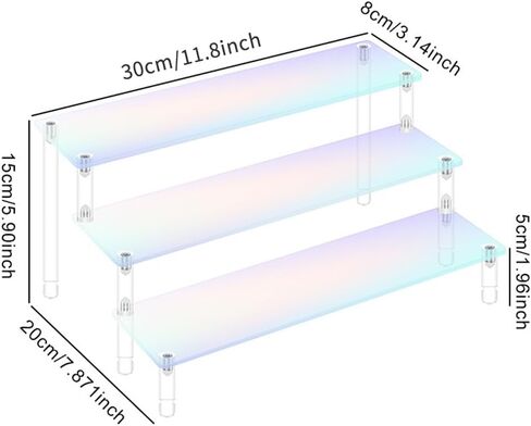 رف عرض أكريليك قوس قزح، حامل عرض مشع ذو 3 طبقات بلون شفاف للحلويات والكب كيك والعطور والأشكال ومستحضرات التجميل لعرض التخزين التنظيمي in Kuwait
