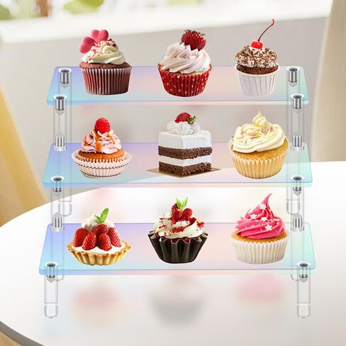 رف عرض أكريليك قوس قزح، حامل عرض مشع ذو 3 طبقات بلون شفاف للحلويات والكب كيك والعطور والأشكال ومستحضرات التجميل لعرض التخزين التنظيمي in Kuwait