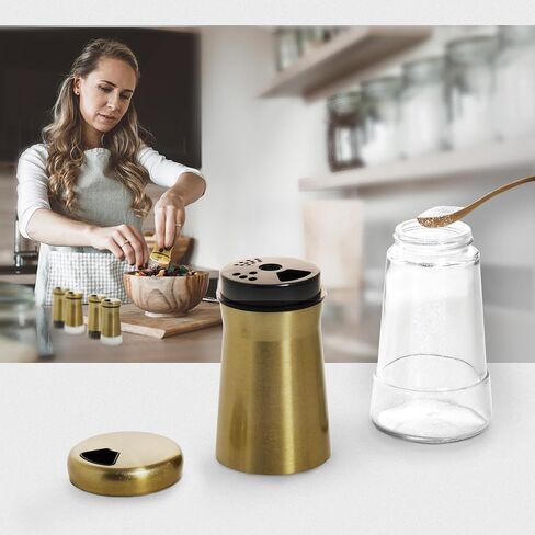 Stainless Steel Salt and Pepper Shakers,Salt Shaker Clear Bottom Jar Bottle Container with Stainless Steel Top,with Adjustable Pouring Hole for Kitchen, Cooking Table, Camp in Saudi Arabia