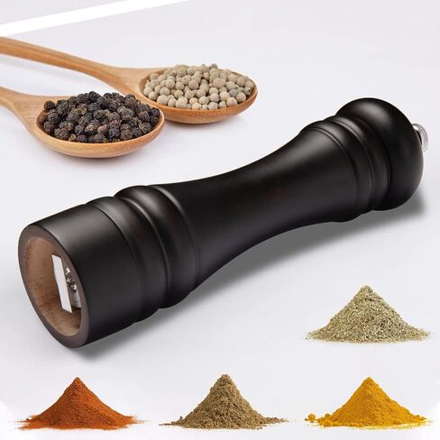 Black Pepper Mill Salt Grinder Refillable, Adjustable Coarseness Ceramic Grinding Mechanism for Home, Kitchen, Barbecue, Party-8 inch (Black+ Silver) in Saudi Arabia