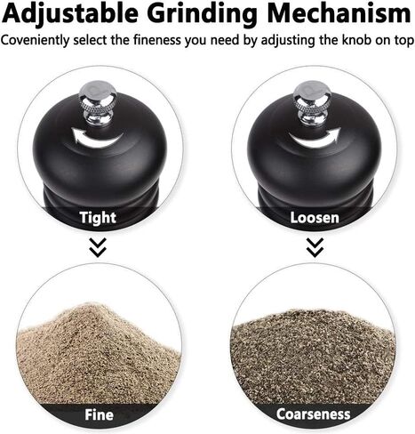 Black Pepper Mill Salt Grinder Refillable, Adjustable Coarseness Ceramic Grinding Mechanism for Home, Kitchen, Barbecue, Party-8 inch (Black+ Silver) in Saudi Arabia
