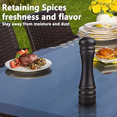 Black Pepper Mill Salt Grinder Refillable, Adjustable Coarseness Ceramic Grinding Mechanism for Home, Kitchen, Barbecue, Party-8 inch (Black+ Silver) in Saudi Arabia