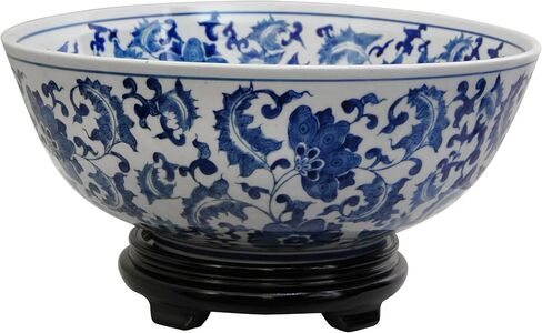 Red Lantern 14" Dragon Blue & White Porcelain Bowl Vase for Centerpiece in Kitchen Dining Living Room Bedroom with Boho Eclectic Modern Contemporary Classic Traditional Style Decor in Saudi Arabia