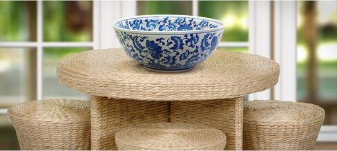 Red Lantern 14" Dragon Blue & White Porcelain Bowl Vase for Centerpiece in Kitchen Dining Living Room Bedroom with Boho Eclectic Modern Contemporary Classic Traditional Style Decor in Saudi Arabia