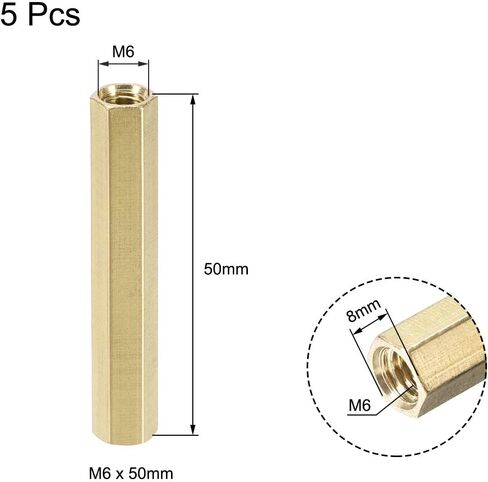 Uxcell M6x50mm أنثى-أنثى سداسي النحاس PCB اللوحة الأم فاصل المواجهة لطائرة بدون طيار FPV كوادكوبتر والكمبيوتر ولوحة دوائر كهربائية 5 قطعة in Saudi Arabia