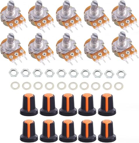 10PCS WH148 Single-Joint Potentiometer Variable Resistors 15mm Shaft 3Pins Potentiometer Kit (10K with Blue Knob) in Kuwait