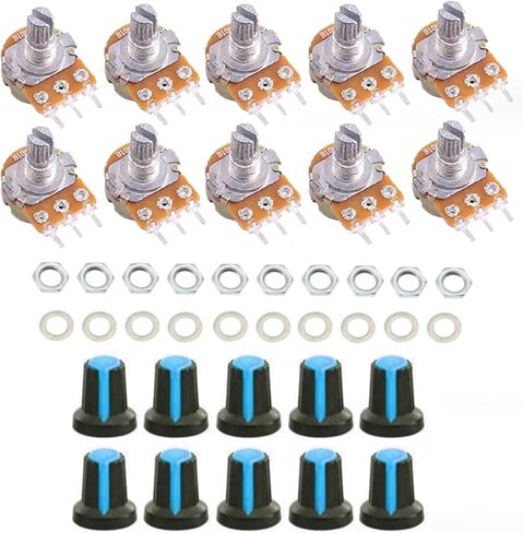 10PCS WH148 Single-Joint Potentiometer Variable Resistors 15mm Shaft 3Pins Potentiometer Kit (10K with Blue Knob) in Kuwait