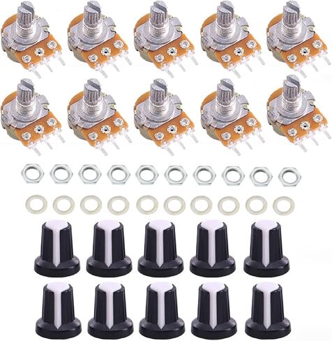 10PCS WH148 Single-Joint Potentiometer Variable Resistors 15mm Shaft 3Pins Potentiometer Kit (10K with Blue Knob) in Kuwait