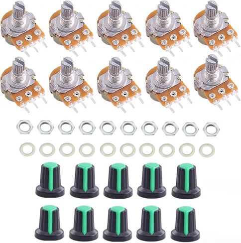 10PCS WH148 Single-Joint Potentiometer Variable Resistors 15mm Shaft 3Pins Potentiometer Kit (10K with Blue Knob) in Kuwait