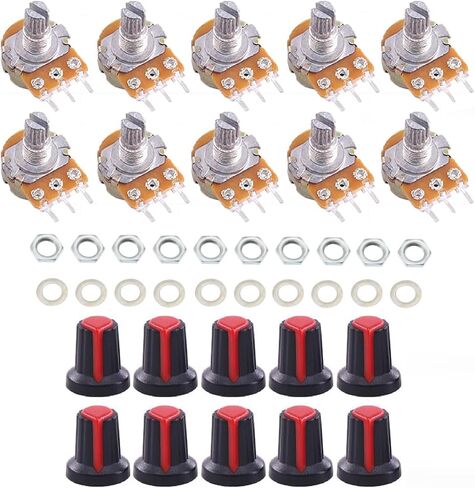 10PCS WH148 Single-Joint Potentiometer Variable Resistors 15mm Shaft 3Pins Potentiometer Kit (10K with Blue Knob) in Kuwait