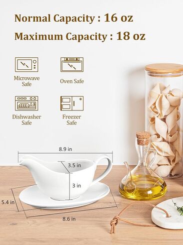 Yedio 18 oz Gravy Boat with Saucer, Large White Ceramic Gravy Boat for Thanksgiving Christmas, Boat and Tray for Turkey Beef Sauce, Salad Dressing, Creamer, Milk, Broth,Microwave and Dishwasher Safe in Saudi Arabia