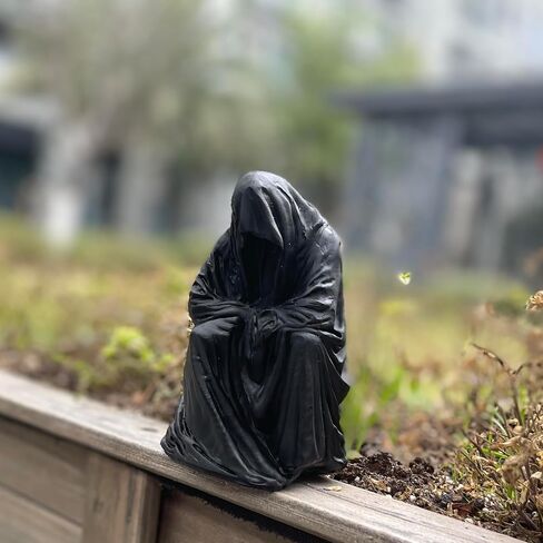 Grim Reaper Sitting Statue Gothic Scary Art Decor Black Robe Mystery Man Creepy Outdoor Indoor Statute Novelty Creeper Home Decor Accent for Shelf, Table and Desktop (Sitting) in Saudi Arabia