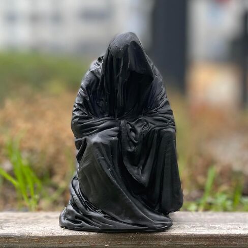 Grim Reaper Sitting Statue Gothic Scary Art Decor Black Robe Mystery Man Creepy Outdoor Indoor Statute Novelty Creeper Home Decor Accent for Shelf, Table and Desktop (Sitting) in Saudi Arabia