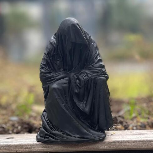 Grim Reaper Sitting Statue Gothic Scary Art Decor Black Robe Mystery Man Creepy Outdoor Indoor Statute Novelty Creeper Home Decor Accent for Shelf, Table and Desktop (Sitting) in Saudi Arabia
