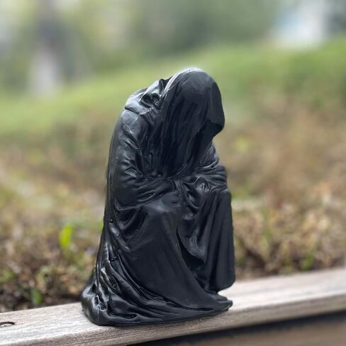 Grim Reaper Sitting Statue Gothic Scary Art Decor Black Robe Mystery Man Creepy Outdoor Indoor Statute Novelty Creeper Home Decor Accent for Shelf, Table and Desktop (Sitting) in Saudi Arabia