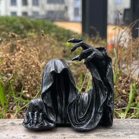 Grim Reaper Sitting Statue Gothic Scary Art Decor Black Robe Mystery Man Creepy Outdoor Indoor Statute Novelty Creeper Home Decor Accent for Shelf, Table and Desktop (Sitting) in Saudi Arabia