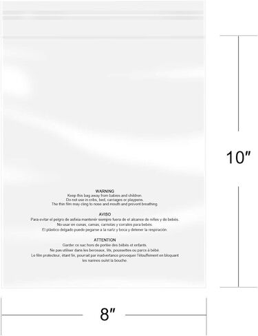 iMailer - عدد 200 - أكياس بولي بلاستيكية شفافة مقاس 8 × 10 بوصة مع تحذير من الاختناق للملابس والقمصان والكتيب والمطبوعات وهدايا الحرف اليدوية - لاصق قابل للإغلاق، غير قوي in Kuwait
