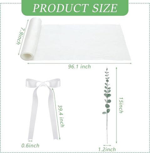 24 Sets Wedding Aisle Decorations for Wedding Ceremony Chiffon Chair Sashes with Ribbons and Artificial Eucalyptus Stem Decor for Wedding Church Chair Aisle Bulk Decorations in Saudi Arabia