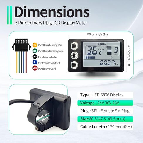 EBike تحويل عدة 1000 واط ، 36 فولت/48 فولت 30A فرش تحكم صغير LCD S866 عرض للدراجات الكهربائية سكوتر دراجة هوائية جبلية أجزاء in Saudi Arabia