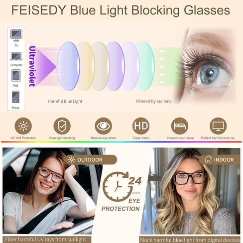 FEISEDY Blue Light Blocking Glasses, Aviator Frame Computer Reading/Gaming/TV/Phones Glasses for Women Men B0165 in Saudi Arabia