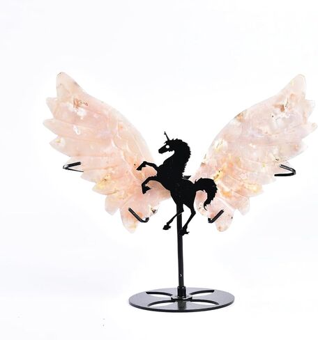 JIC Gem Labradorite Stone Crystal Carved Wings of Unicorn Quartz Crystal Slices Carved Wings Healing Crystal Stone with Stand Home Decor Reiki Meditation Collection(1pair) in Saudi Arabia