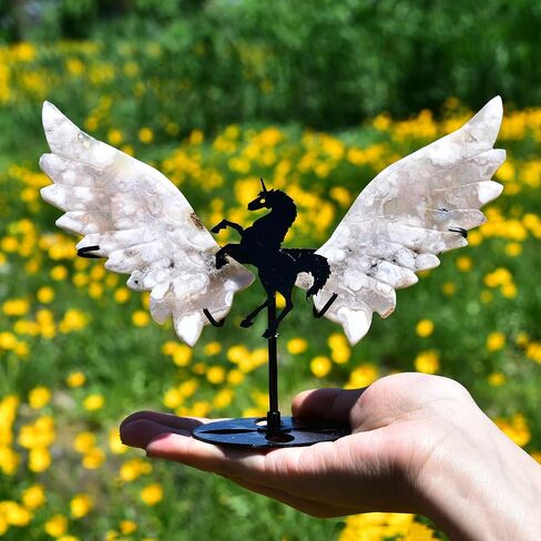 JIC Gem Labradorite Stone Crystal Carved Wings of Unicorn Quartz Crystal Slices Carved Wings Healing Crystal Stone with Stand Home Decor Reiki Meditation Collection(1pair) in Saudi Arabia