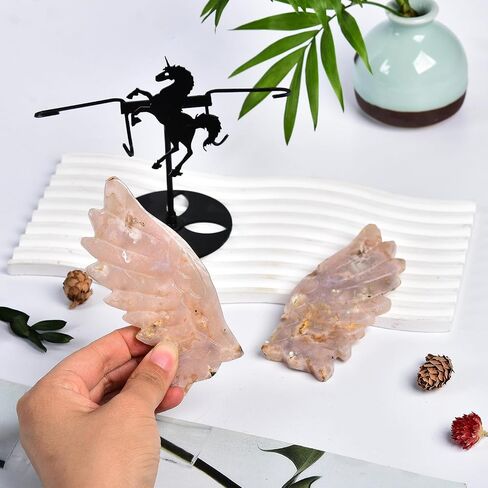 JIC Gem Labradorite Stone Crystal Carved Wings of Unicorn Quartz Crystal Slices Carved Wings Healing Crystal Stone with Stand Home Decor Reiki Meditation Collection(1pair) in Saudi Arabia