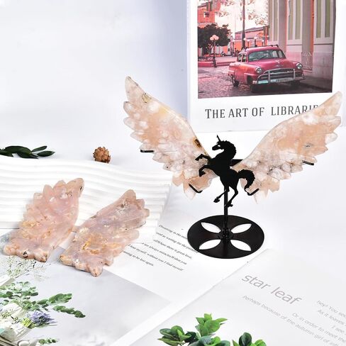 JIC Gem Labradorite Stone Crystal Carved Wings of Unicorn Quartz Crystal Slices Carved Wings Healing Crystal Stone with Stand Home Decor Reiki Meditation Collection(1pair) in Saudi Arabia