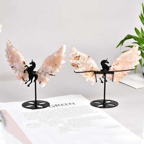 JIC Gem Labradorite Stone Crystal Carved Wings of Unicorn Quartz Crystal Slices Carved Wings Healing Crystal Stone with Stand Home Decor Reiki Meditation Collection(1pair) in Saudi Arabia