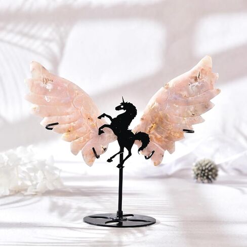 JIC Gem Labradorite Stone Crystal Carved Wings of Unicorn Quartz Crystal Slices Carved Wings Healing Crystal Stone with Stand Home Decor Reiki Meditation Collection(1pair) in Saudi Arabia