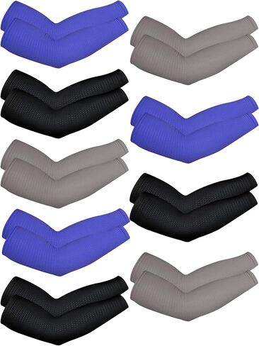 Bememo 9 Pairs Quick Drying UV Sun Protection Arm Sleeves for Men and Women Ice Silk Cooling Breathable Mesh Arm Sleeves for Sports Garden Working Cycling Tattoo Cover up(Black, Grey, Royal Blue) in Saudi Arabia