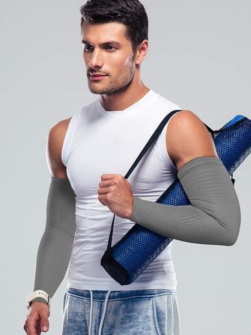 Bememo 9 Pairs Quick Drying UV Sun Protection Arm Sleeves for Men and Women Ice Silk Cooling Breathable Mesh Arm Sleeves for Sports Garden Working Cycling Tattoo Cover up(Black, Grey, Royal Blue) in Saudi Arabia
