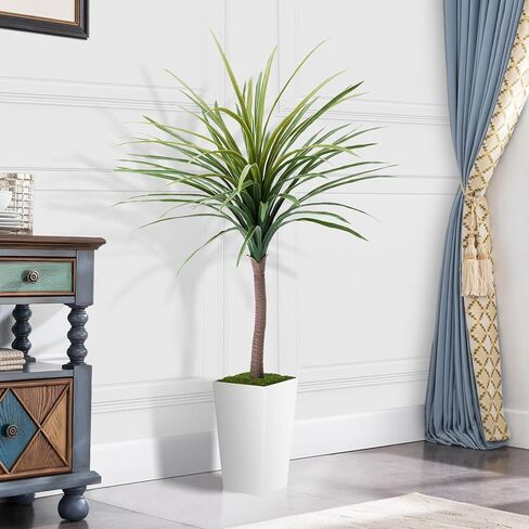 نبات Dracaena الاصطناعي بطول 5 أقدام - شجرة صناعية مع زارع أبيض طويل القامة - نبات يوكا مزيف في وعاء - شجرة حرير استوائية صناعية للمنزل والمكتب وغرفة المعيشة وديكور داخلي in Kuwait