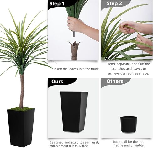 نبات Dracaena الاصطناعي بطول 5 أقدام - شجرة صناعية مع زارع أبيض طويل القامة - نبات يوكا مزيف في وعاء - شجرة حرير استوائية صناعية للمنزل والمكتب وغرفة المعيشة وديكور داخلي in Kuwait