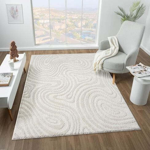 LUXE WEAVERS Geometric Swirl Cream 4x5 Area Rug - Cream in Saudi Arabia