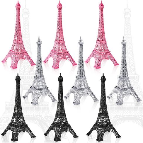 9 Pcs Eiffel Tower Statue Decor Alloy Metal Paris Eiffel Tower Decor French Eiffel Tower Decoration Gift for Cake Topper Table Stand Holder Collectible Figurines(7'') in Saudi Arabia