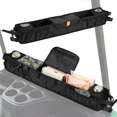سلة تخزين داخلية أمامية لعربة الجولف مع حاملات أكواب معزولة، بدون حفر، منظم صينية لوحة القيادة قابل للطي عالمي متوافق مع EZGO، Club Car، نموذج Kandi Electirc in Kuwait
